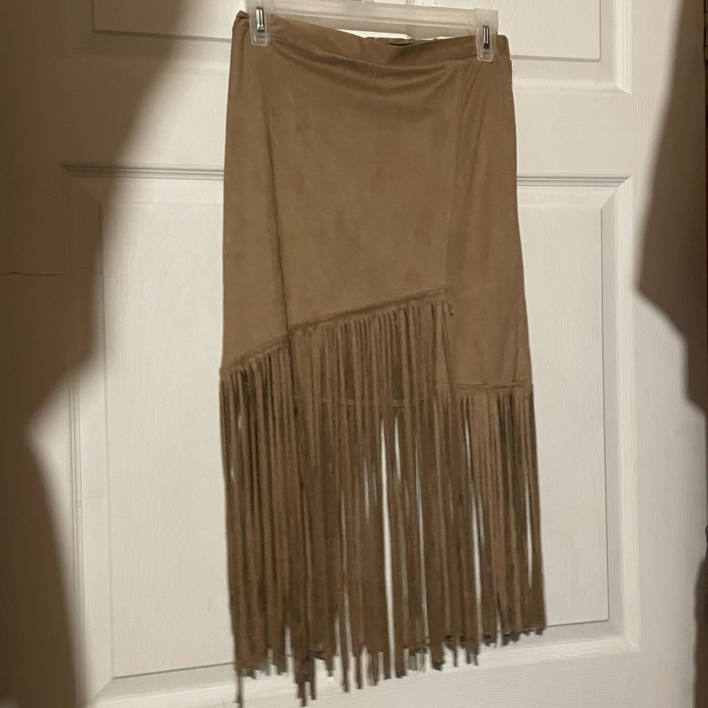 Julie faux suede fringe skirt